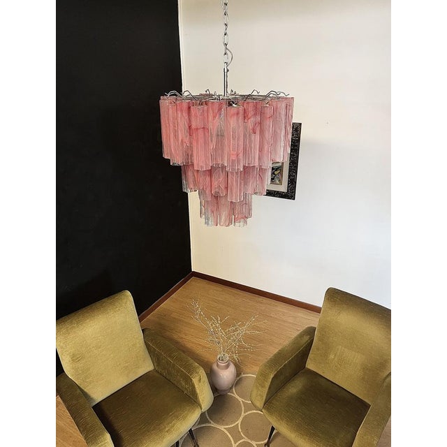 Large Three-Tier Murano Glass Tube Chandelier in Pink Albaster, 1990s For Sale - Image 15 of 18