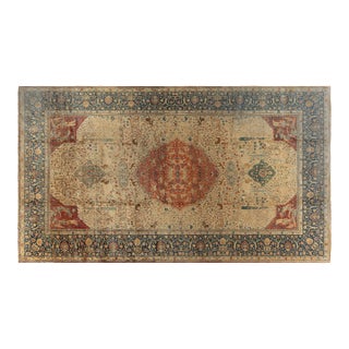 Authentic Persian Tabriz Beige, Blue, Red Handwoven Wool Carpet For Sale