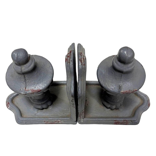 Traditional Grey Colonial Style Cast Iron Enamel Grey Finial Bookend, Pair For Sale - Image 3 of 7