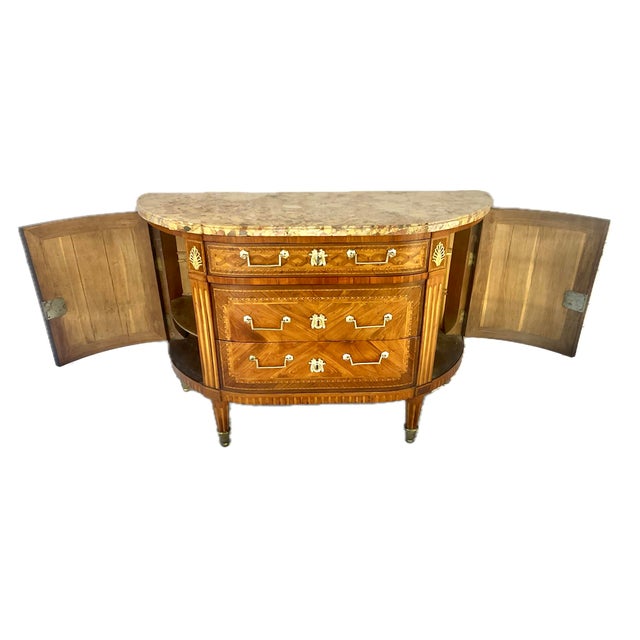Brown French Louis XVI Marble Top Inlaid Commode For Sale - Image 8 of 16