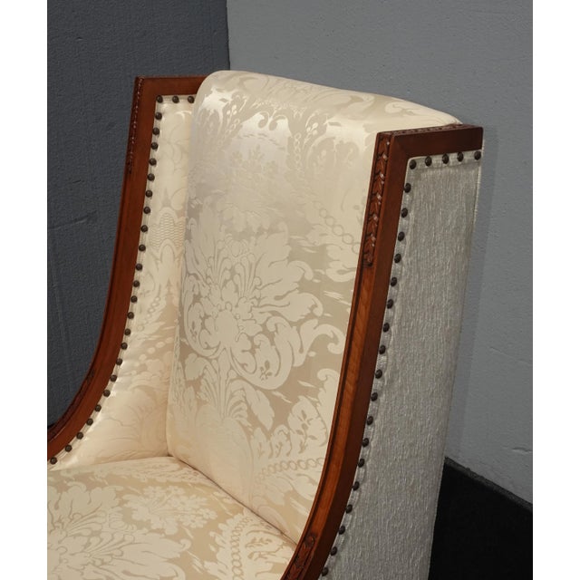 Vintage Traditional French White Silk Damask Accent Chair W Decor Nails For Sale In Los Angeles - Image 6 of 13