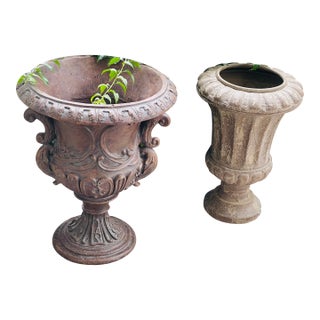 Two Vintage Garden Urn Planters For Sale