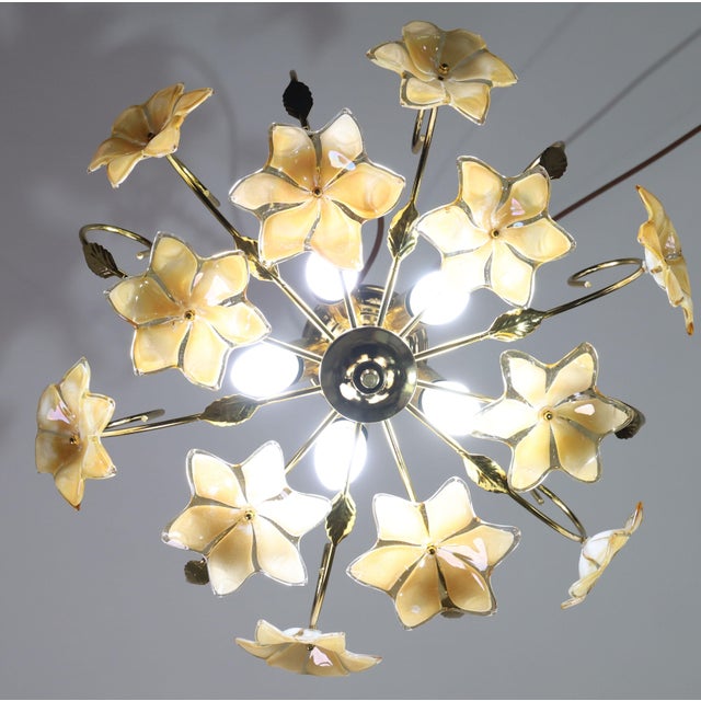 Vintage Murano Ceiling Light Orange Iridescent Flowers, 1960s For Sale - Image 4 of 13