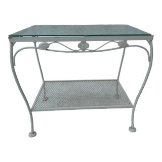 1970s Vintage Wrought Iron Glass Top Outdoor Table For Sale