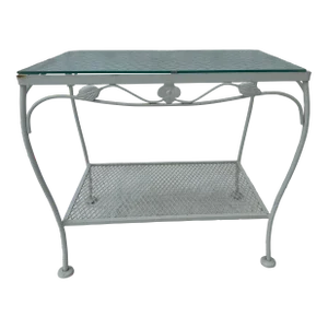 1970s Vintage Wrought Iron Glass Top Outdoor Table