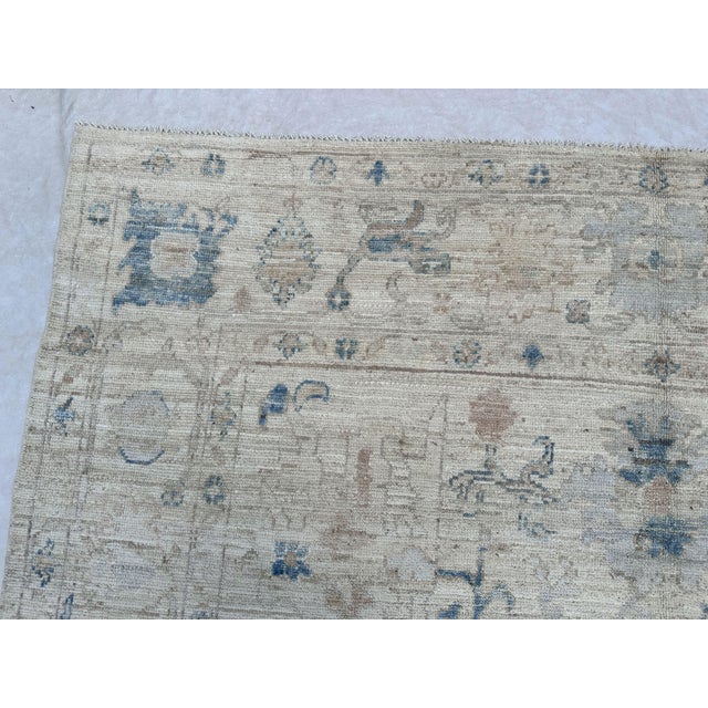 Oushak Handmade Wool Rug in Cream and Light Blue For Sale - Image 10 of 11