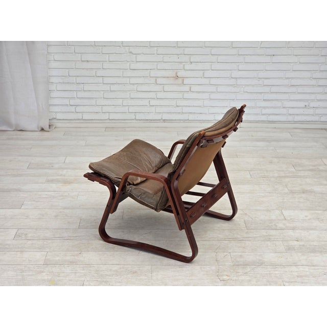 Norwegian Lounge Chair in Brown Furniture Leather, 1970s For Sale - Image 11 of 18