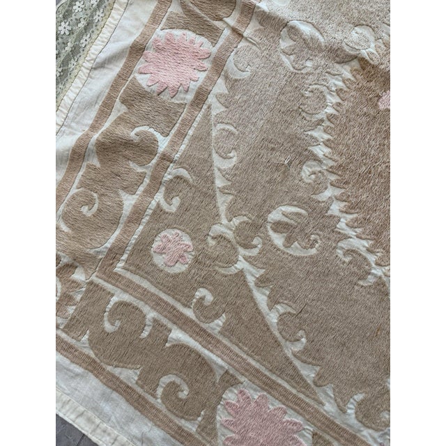 Vintage Neutral Tan Suzani Wall Hanging 4'3'' X 5' For Sale - Image 4 of 10