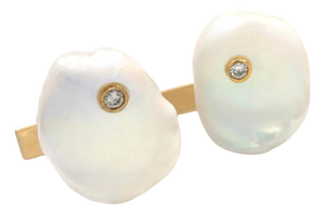 Diamond Fresh Water Pearl Cufflinks 14k Gold Designer Certified