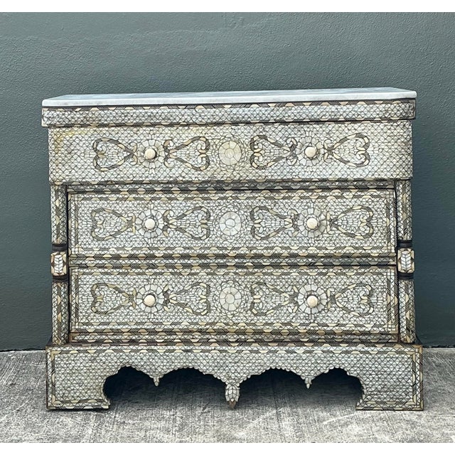 White Vintage Mother of Pearl Inlay Chest of Drawers For Sale - Image 8 of 14