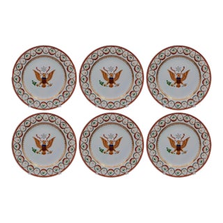 Antique Chinese Export Porcelain Dinner Plates, American Eagle Great Seal, Set of 6, Circa 1900 For Sale