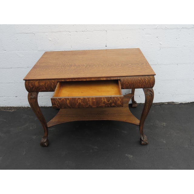 Early 1900s Ball and Claw Feet Tiger Oak Writing Office Desk Library Table 6410 For Sale - Image 12 of 17