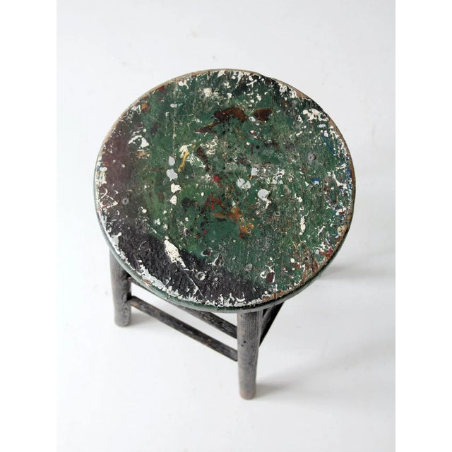 Green Vintage Painted Wood Stool For Sale - Image 8 of 12