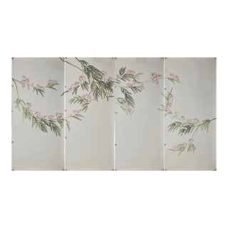 Silk Tree Wallpaper Hand Painted Mural - 4 Panels For Sale