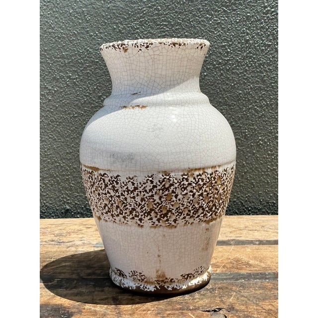 Mid-Century Modern Vintage Crackle Glazed Ceramic Vase For Sale - Image 3 of 12