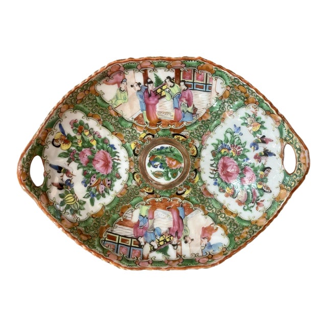 19th C. Chinoiserie Rose Medallion Low Bowl With Handles For Sale