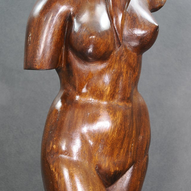 Wood Large Vintage Hand Carved Wooden Nude Woman Lamp For Sale - Image 7 of 9