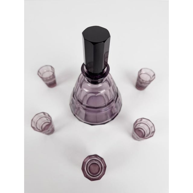 Art Deco Italian Liquor Bar Set in Violet Cut Glass, 1930s, Set of 6 For Sale - Image 12 of 14
