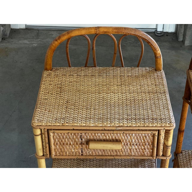 Vintage Bedside Tables in Rattan and Woven Wicker, Italy, 1970s, Set of 2 For Sale - Image 4 of 18