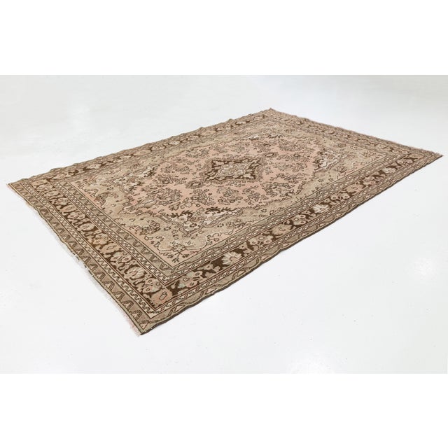 Vintage Hand-Knot Turkish Oushak Area Rug in Soft Blush, Taupe, and Espresso Brown For Sale - Image 10 of 10