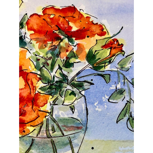 Giclee Print of a Watercolor Painting “Red Orange Rose” For Sale - Image 6 of 9