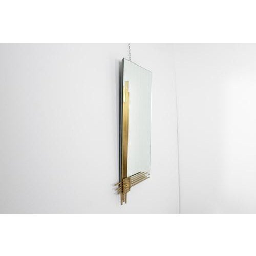 Rectangular Wall Mirror with Golden Brass Frame attributed to Angelo Brotto for Esperia, Italy, 1970 For Sale - Image 3 of 18