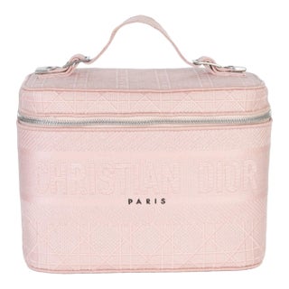 Pink Canvas Embroidered Cannage DiorTravel Vanity Case For Sale