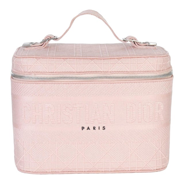 Pink Canvas Embroidered Cannage DiorTravel Vanity Case For Sale