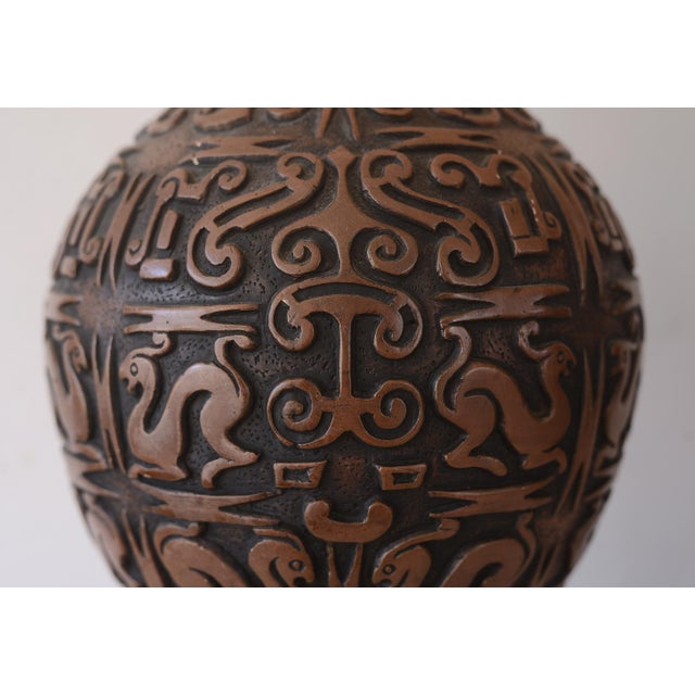 Metal Mid Century Hollywood Regency Ceramic Sgraffito Primitive Art Lamps - A Pair For Sale - Image 7 of 13