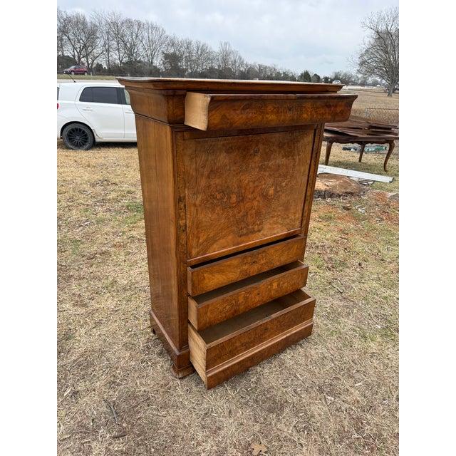 19th Century French Louis Philippe Burl Walnut Secretary Desk For Sale - Image 11 of 12