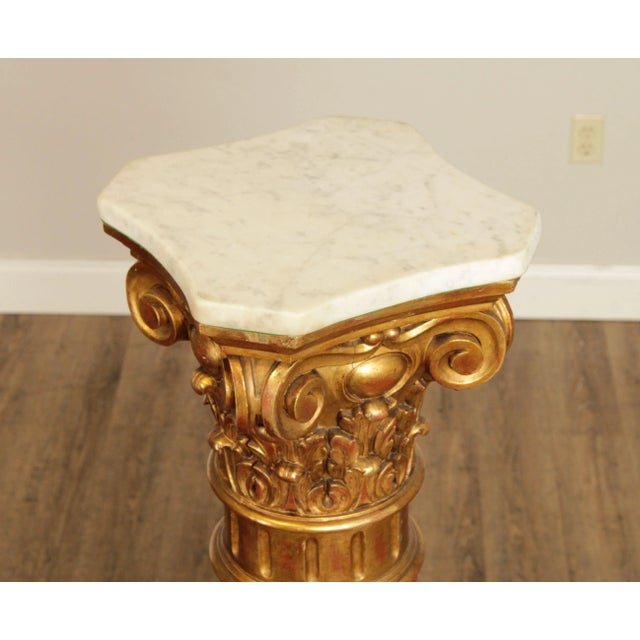 Antique 19th Century Italian Neoclassical Carved Giltwood Marble Top Pedestal For Sale - Image 4 of 13