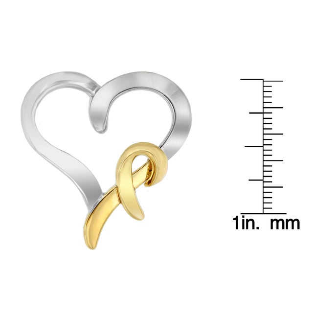 .925 Sterling Silver and 14K Yellow Gold Two-Tone Heart Shaped Pendant Necklace For Sale - Image 4 of 4