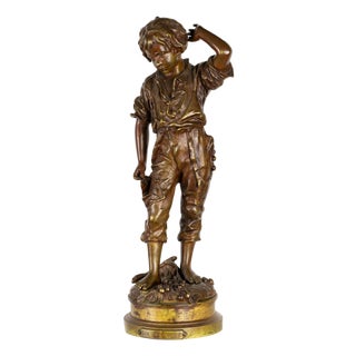 Charles Anfrie, Boy Sculpture, 1800s, Bronze For Sale