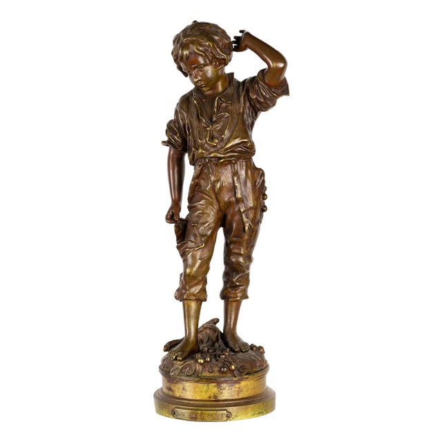 Charles Anfrie, Boy Sculpture, 1800s, Bronze For Sale