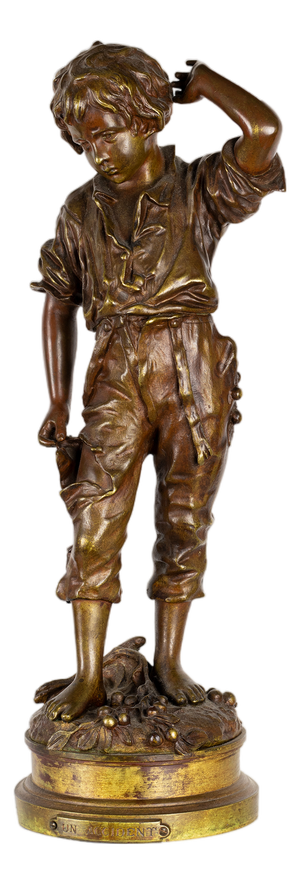 Charles Anfrie, Boy Sculpture, 1800s, Bronze