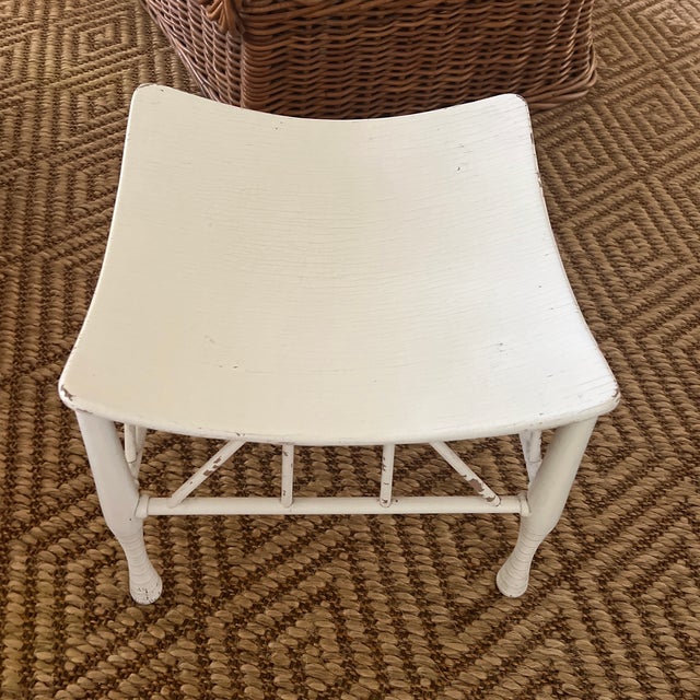 Early 20th Century Egyptian Revival Distressed White Painted Thebes Stool For Sale - Image 4 of 6