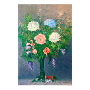 William SchultzAmerican Impressionist Floral Oil Painting Vibrant Flowers in Vase