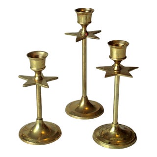 1970s Vintage - Brass Candle Holder, Candle Sticks, Set of 3 For Sale