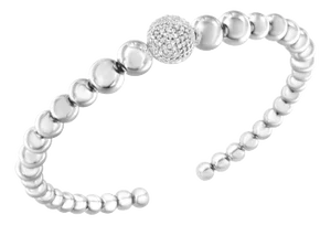 .925 Sterling Silver 1/6 Cttw Diamond Rondelle Graduated Ball Bead Cuff Bangle Bracelet (I-J color, I2-I3 clarity) - Fits wrists up to 7 1/2 inches