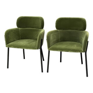 Caleb Zipperer for Cb2 Azalea Forest Green Logan Velvet Armchairs, Pair For Sale