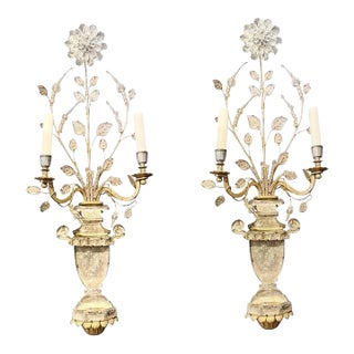 1930’s French Large Gilt and Crystals Sconces - a Pair For Sale