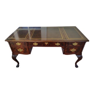 Late 20th Century Vintage Sligh Chippendale Style Mahogany Ball & Claw Foot Executive Desk For Sale