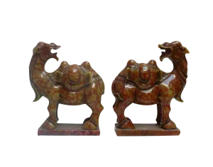 Chinese Oriental Handcrafted Jade Stone Camel Figures - A Pair
