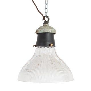 Antique Reclaimed Glass Pendant Light from Holophane, 1950s For Sale
