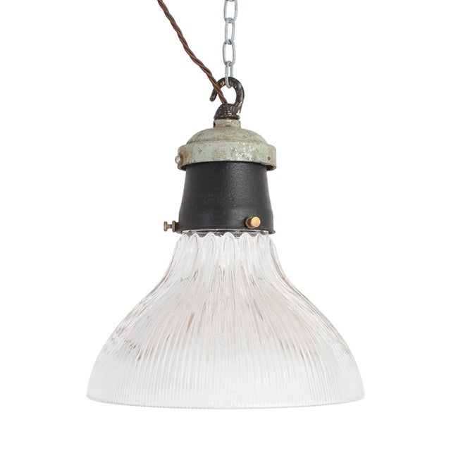 Antique Reclaimed Glass Pendant Light from Holophane, 1950s For Sale