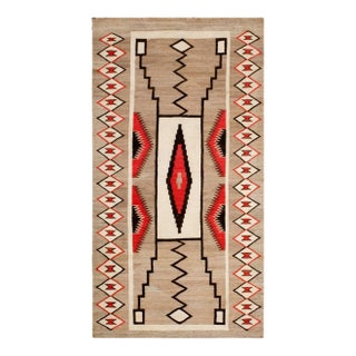 1920s Grey Storm Geoemtric Antique American Navajo Rug 3'x5' 7" Flatweave Wool Carpet For Sale
