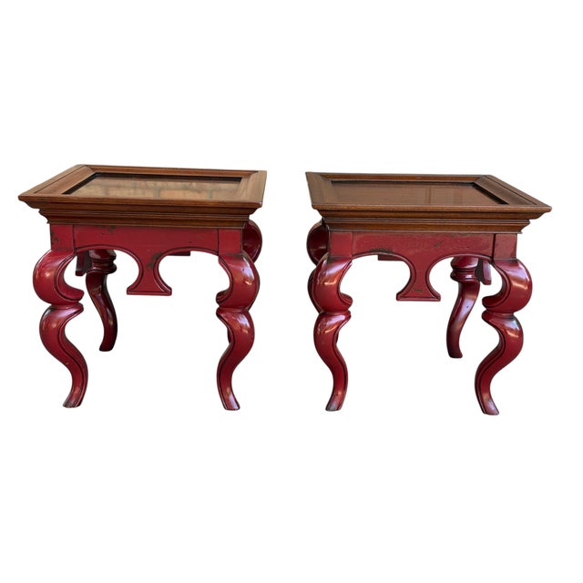 Early 21st Century Hickory Chair Chinoiserie Style Red Lacquered Side Tables – A Pair For Sale - Image 9 of 17