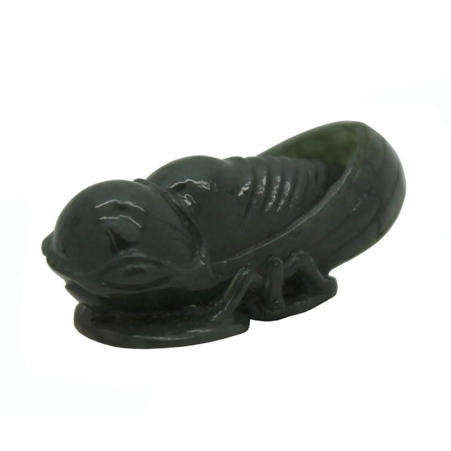Hand Crafted Jade Pendant Dark Green Cicada Om Money Zen Ornament Figure For Sale - Image 4 of 6