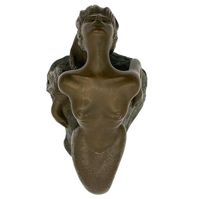 1980s Neoclassic Bronze Nude Mermaid Siren Statue on Beach Rock by James Siebert For Sale - Image 4 of 12