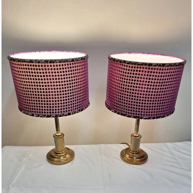 Vintage Table Lamps with Brass Base and Handmade Lampshade from Lamplove, 1970s, Set of 2 For Sale - Image 3 of 10